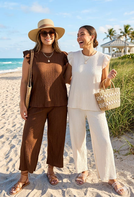 FRILL SLEEVE PLEATED SET