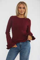 RIBBED FRILL SLEEVE JUMPER (15368204222848)