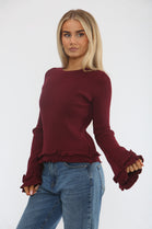 RIBBED FRILL SLEEVE JUMPER (15368204222848)