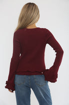 RIBBED FRILL SLEEVE JUMPER (15368204222848)