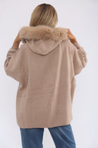 ZIP DETAIL FUR STRINGWITH FUR HOODIE (15368187543936)