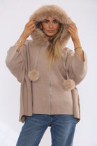 ZIP DETAIL FUR STRINGWITH FUR HOODIE (15368187543936)