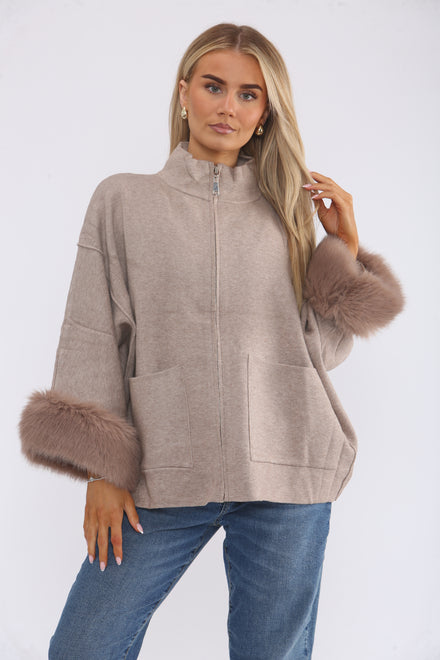 ZIP-UP JACKET WITH FURR CUFFS (15368128332160)