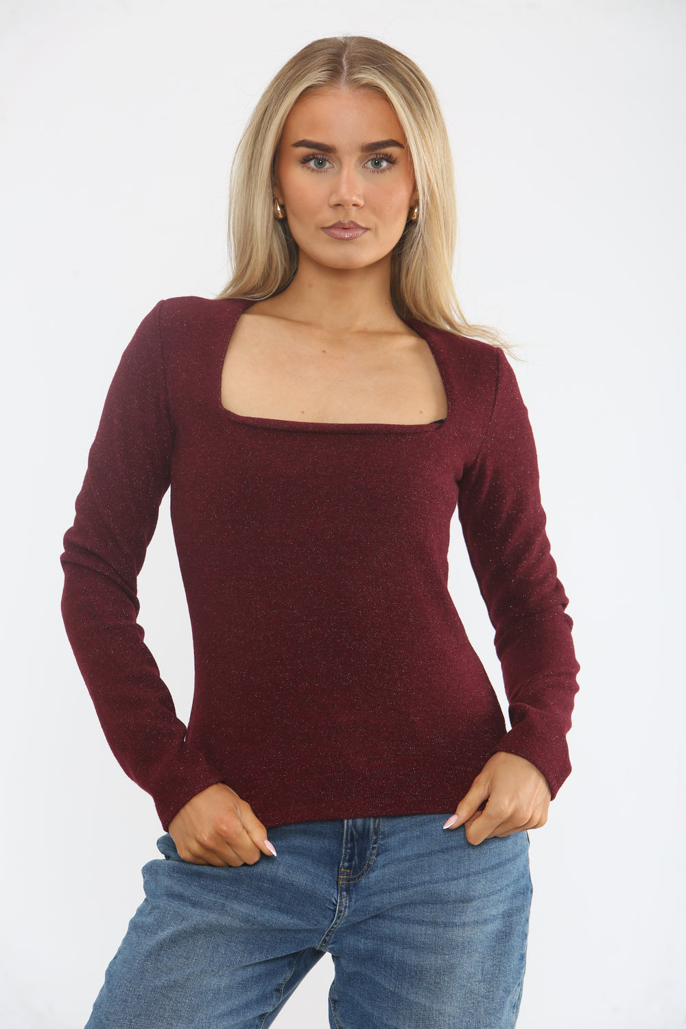 SQUARE NECK LONG SLEEVE TOP (15364363878784)