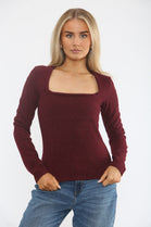 SQUARE NECK LONG SLEEVE TOP (15364363878784)