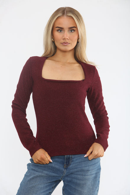 SQUARE NECK LONG SLEEVE TOP (15364363878784)