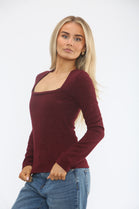 SQUARE NECK LONG SLEEVE TOP (15364363878784)