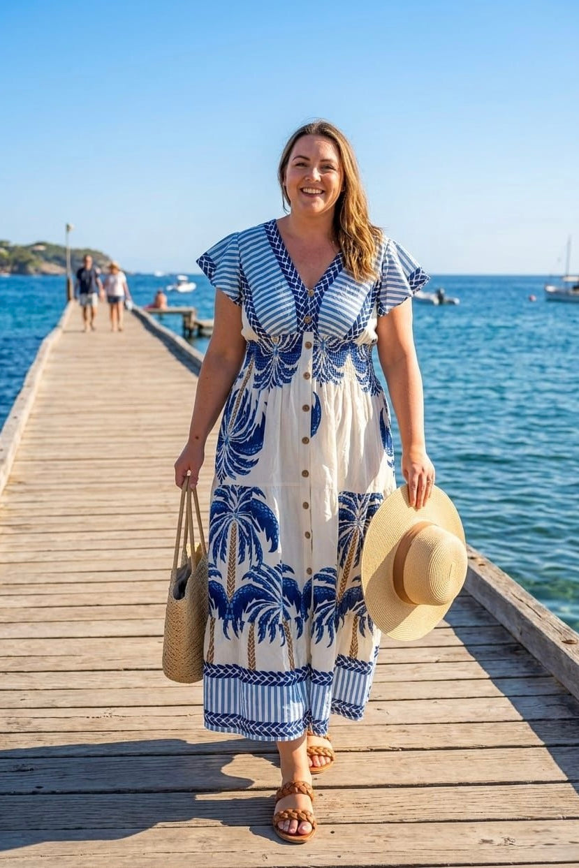 PALM TREE PRINT BUTTON DETAIL MAXI ( MIX COLOUR PACK )