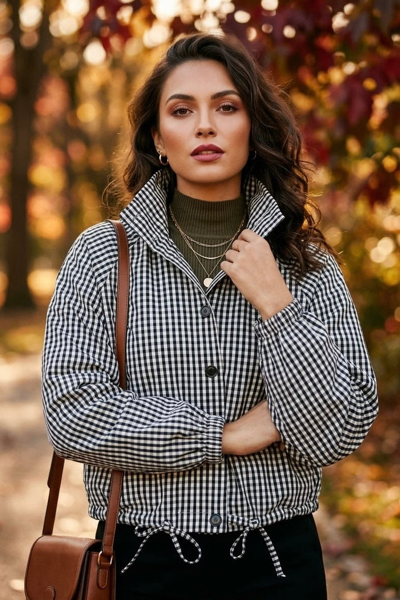 ELASTIC DRAWSTRING CHECKERED JACKET