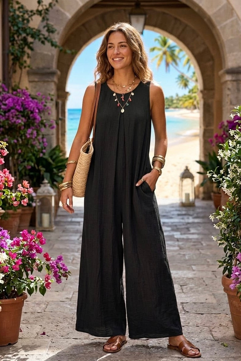 SLEEVELESS WIDE-LEG JUMPSUIT