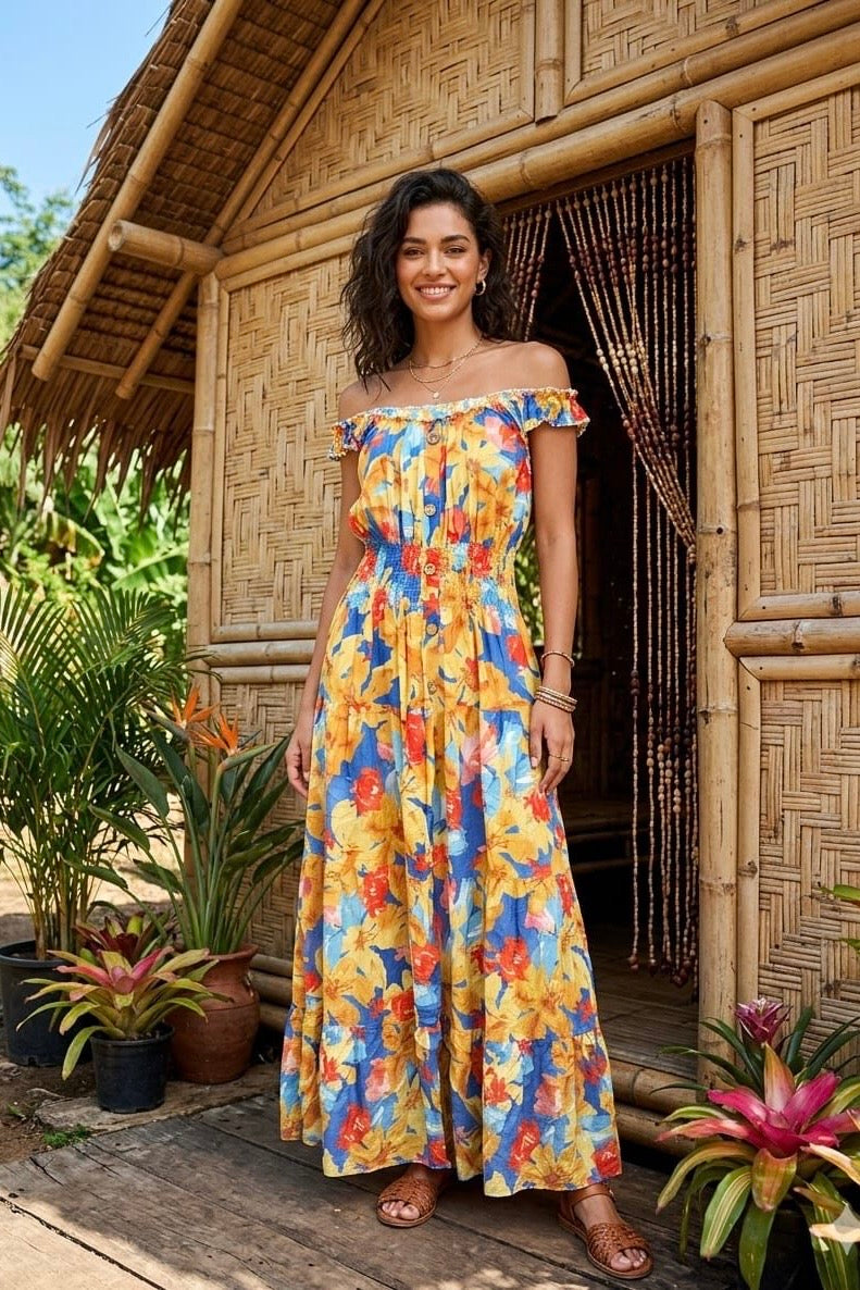 FLORAL SHIRRED MAXI DRESS(MIXED COLOUR PACK)