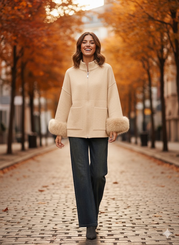 ZIP-UP JACKET WITH FURR CUFFS (15368130560384)