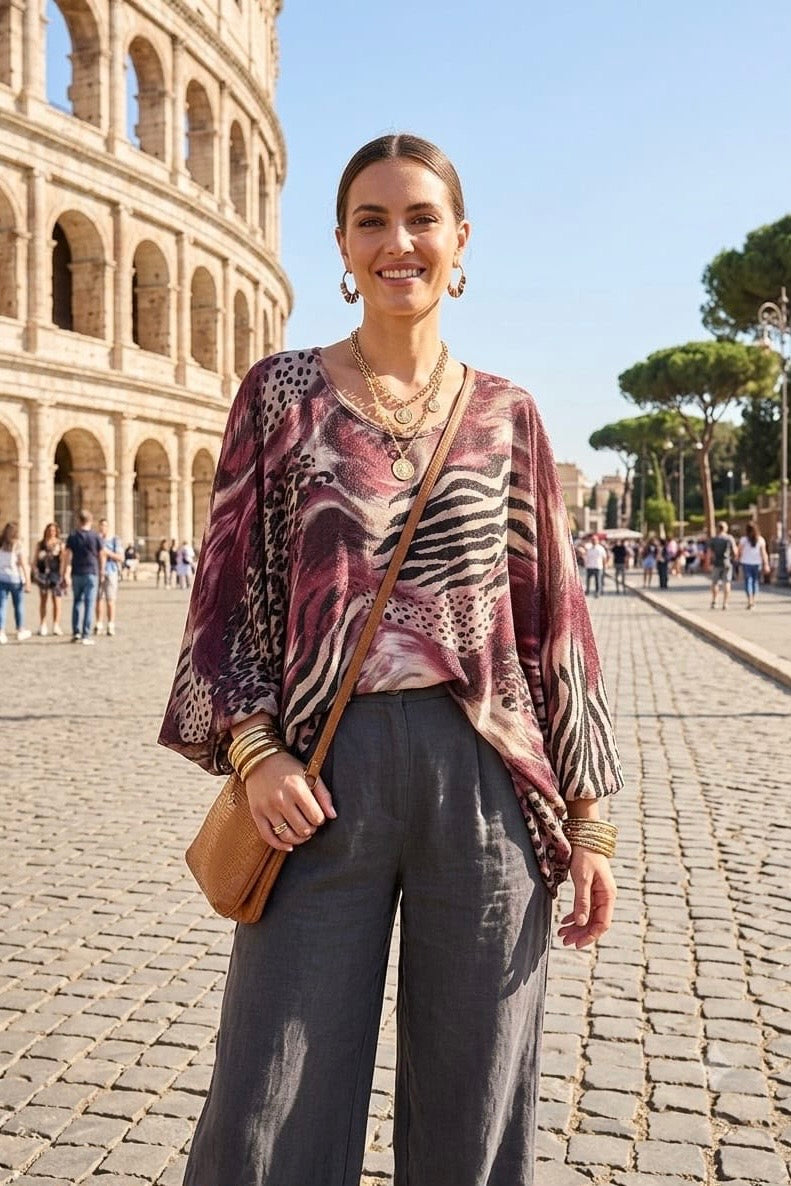 BATWING ANIMAL PRINT BLOUSE