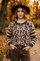 LEOPARD PRINT AND STRIPE SLEEVE CARDIGAN