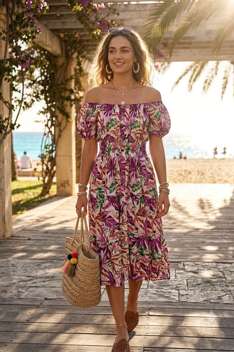 PRINTED OFF THE SHOULDER DRESS(MIXED COLOUR PACK)