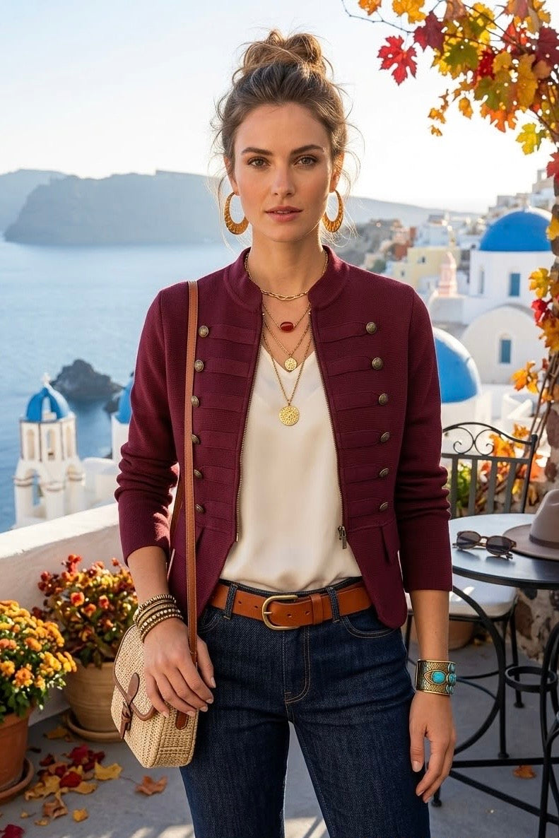 MILITARY BUTTON ZIP KNIT JACKET