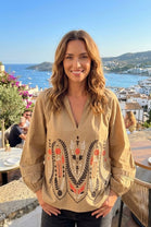 EMBROIDERED PINSTRIPE BLOUSE