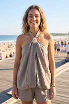 HALTER NECK STONE DETAIL TOP