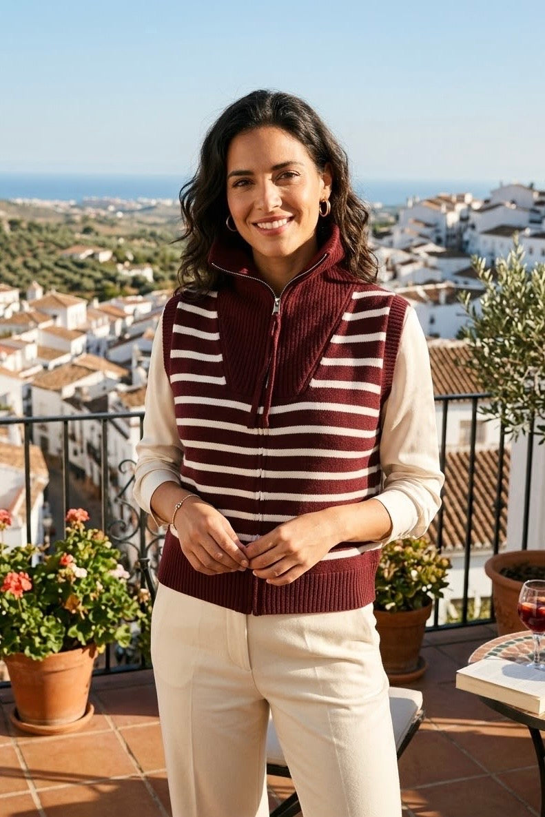 STRIPE ZIP WAIST COAT