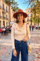 RUFFLE NECK LONG SLEEVE KNIT TOP