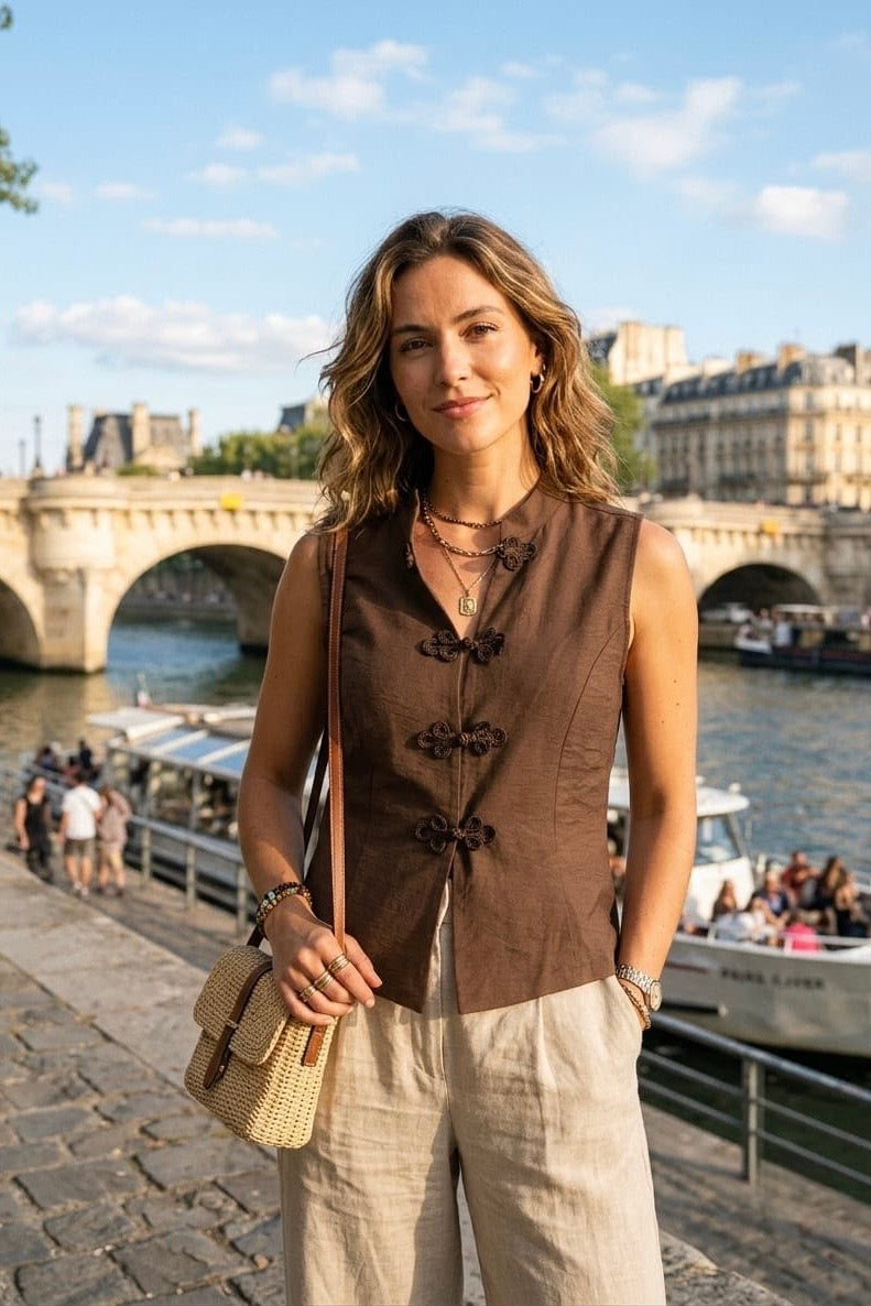 SLEEVELESS CHINESE BUTTONDETAIL TOP