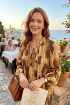 METALLIC PRINTED TIE NECK BLOUSE