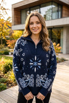 PAISLEY PRINTED HALF-ZIP KNIT JUMPER