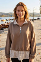 HALF-ZIP GINGHAM-TRIM 2-IN-1 SWEATSHIRT