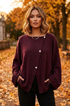 BUTTON ASYMMETRIC SOFT KNIT JUMPER