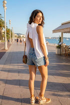 HIGHNECK BACKLESS BOW BLOUSE