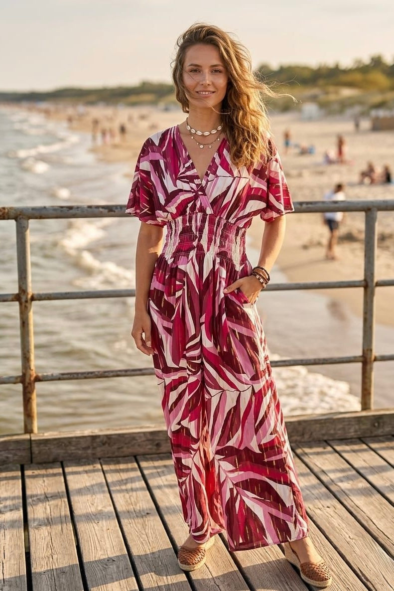 LEAF PRINT GATHERED MAXI(MIXED COLOUR PACK)