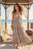 CRINKLE THIN STRAP TIERED MAXI DRESS