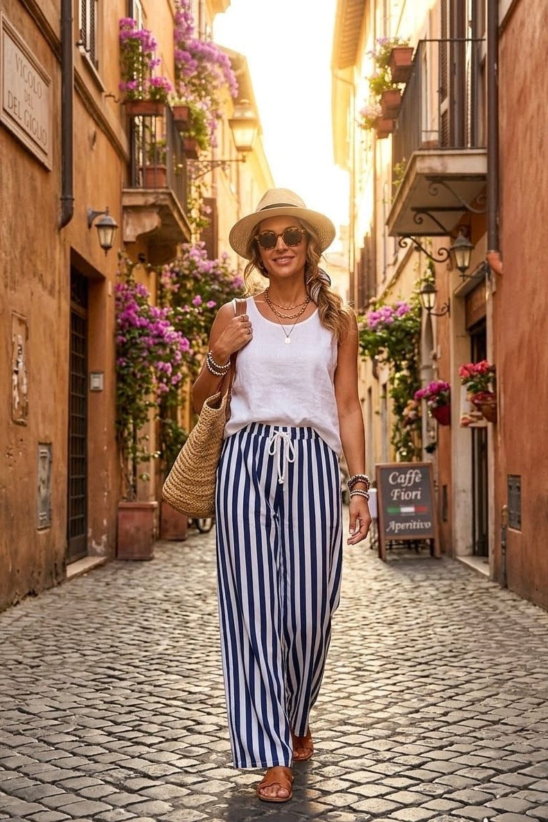 DRAWSTRING VERTICAL STRIPE TROUSER
