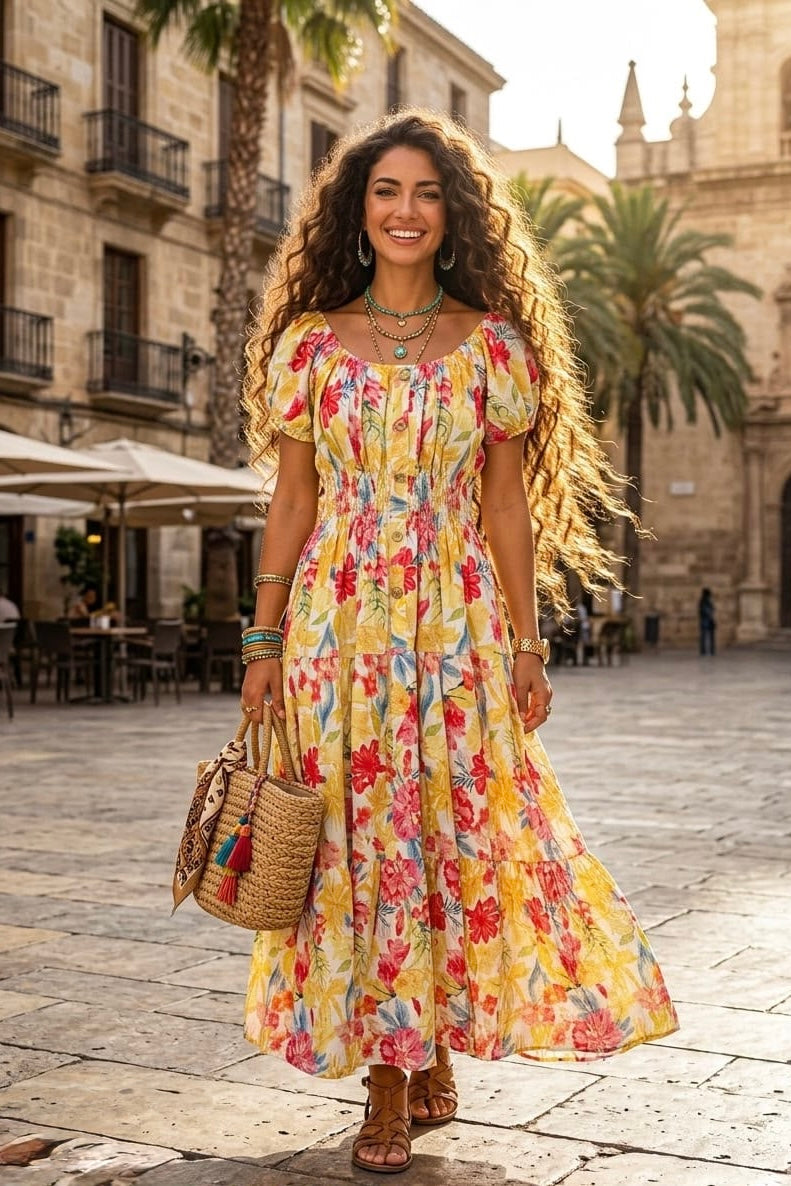 CREW NECK FLORAL BUTTON MAXI(MIXED COLOUR PACK)