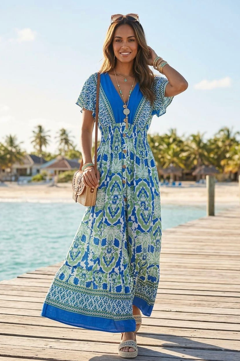 PRINTED BUTTON DETAIL MAXI(MIXED COLOUR PACK)