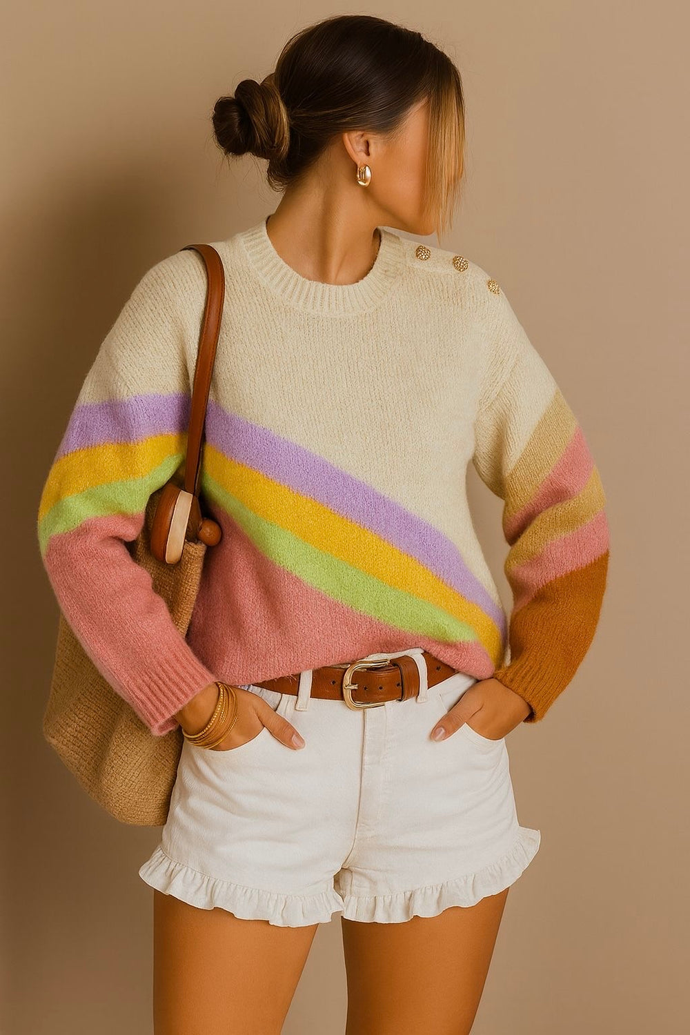 MULTICOLOUR SHOULDER BUTTON KNIT JUMPER (15339715199360)