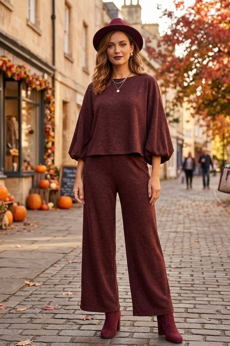 KNIT BALLOON SLEEVE LOUNGE SET