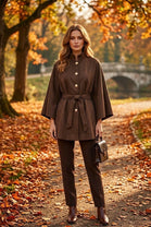 SUEDE BELTED GOLD BUTTON CAPE