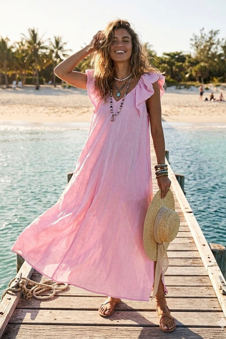 FRILL SLEEVE V-NECK MAXI