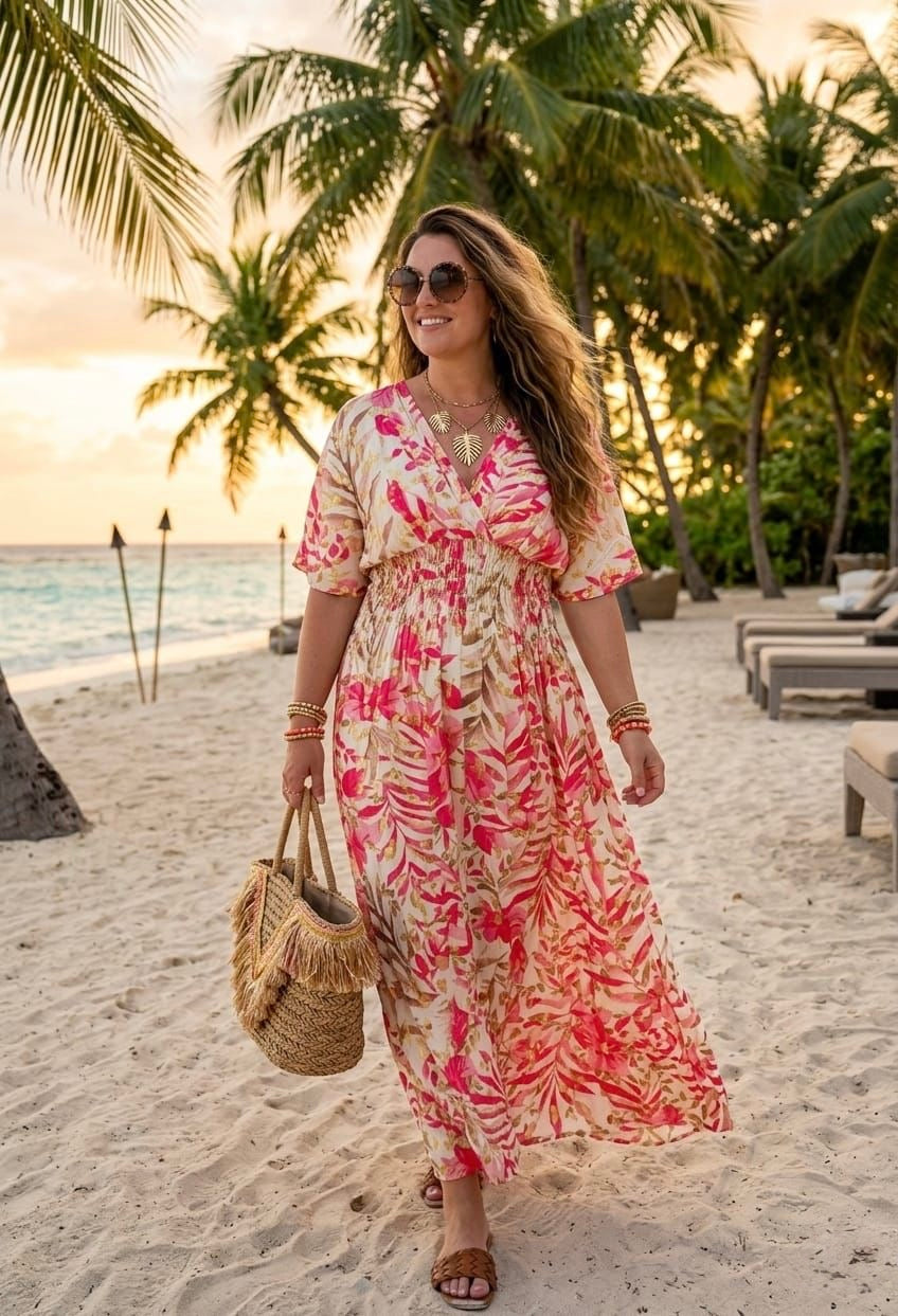 TROPICAL LEAF PRINT GATHERED MAXI(MIXED COLOUR PACK)