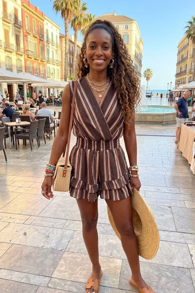 STRIPED RUFFLE HEM PLAYSUIT