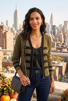 CONTRAST TRIM MILITARY STYLE CARDIGAN
