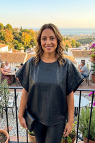 FAUX LEATHER TEXTURED OVERSIZED TOP