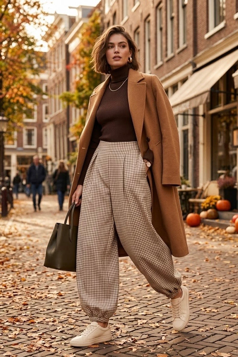 CHECK CUFF DETAIL TROUSERS