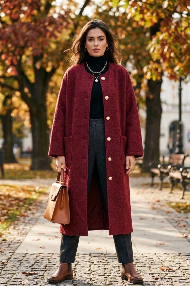 GOLD BUTTON WOOL POCKET LONGLINE CARDIGAN