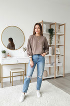 PLEATED BALLOON SLEEVE SWEAT