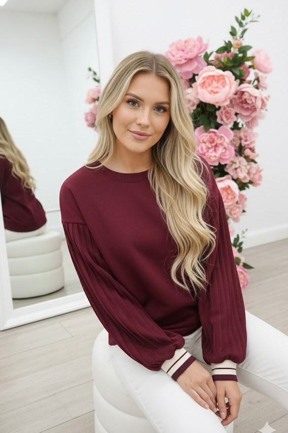 PLEATED BALLOON SLEEVE SWEAT