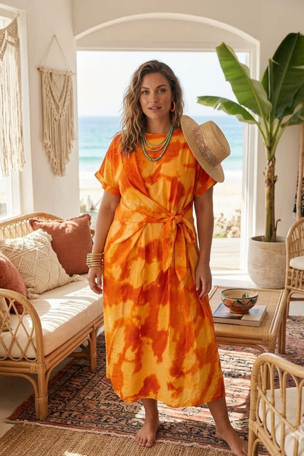 TIE-DYE FRONT KNOT DRESS