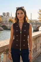 MILITARY STYLE FRONT-ZIP KNIT WAISTCOAT