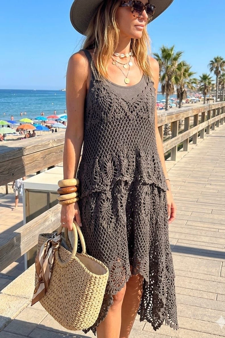 HIGH LOW CROCHET CAMI 2-IN-1 DRESS